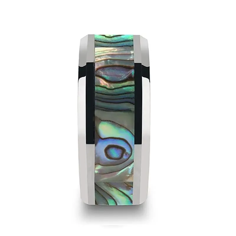 Maui | Silver Tungsten Ring, Mother Of Pearl Inlay, Beveled 6