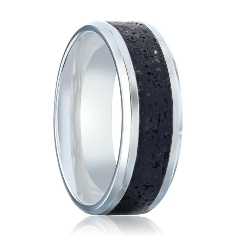 Mauna | Titanium Ring Black And Gray Lava Inlay 1