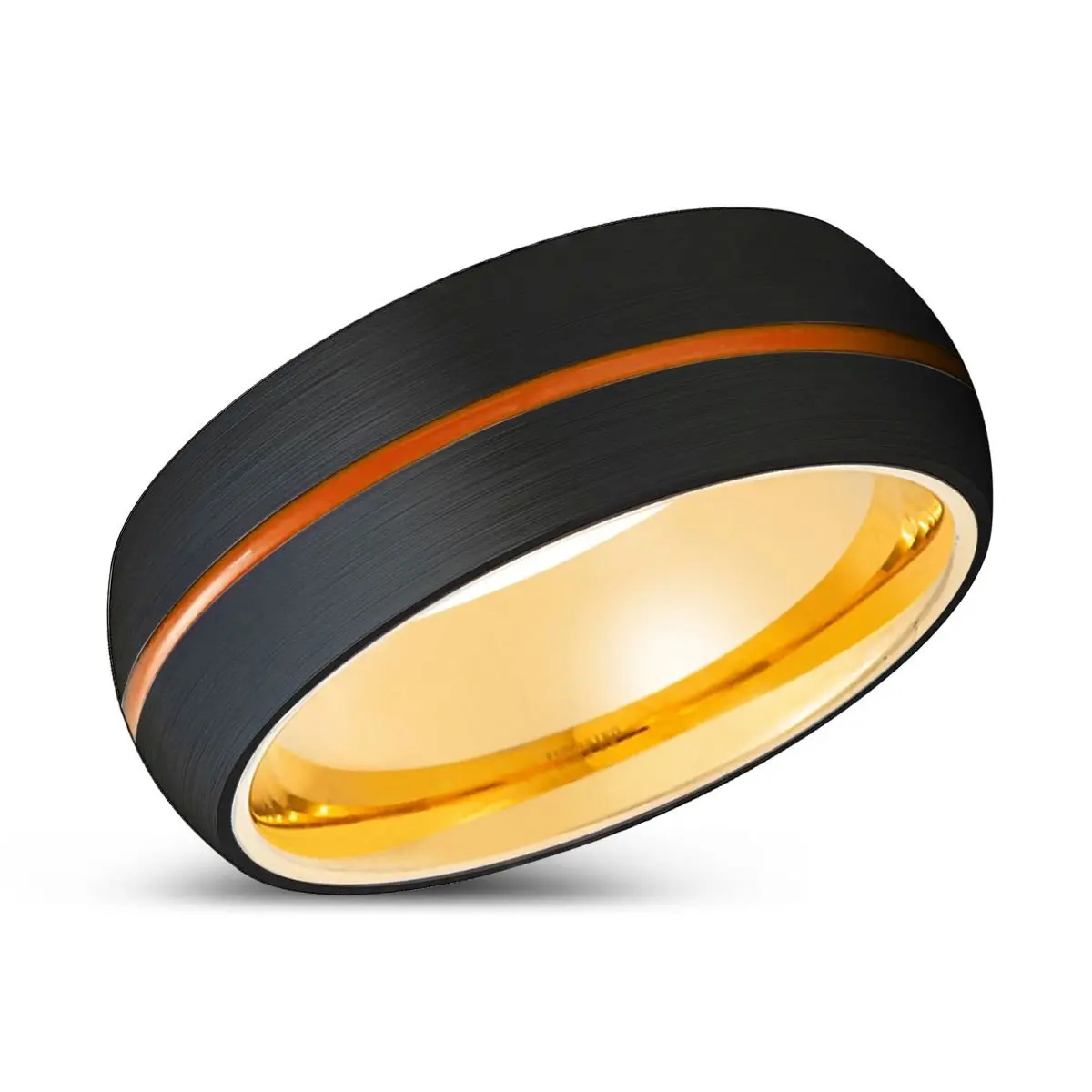 Maverickus | Gold Ring, Black Tungsten Ring, Orange Groove, Domed 2