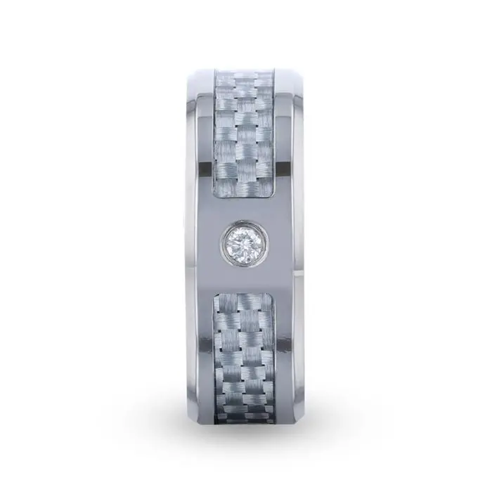Maybach | Silver Titanium Ring, Diamond Stone, Light Gray Carbon Fiber Inlay, Beveled 2