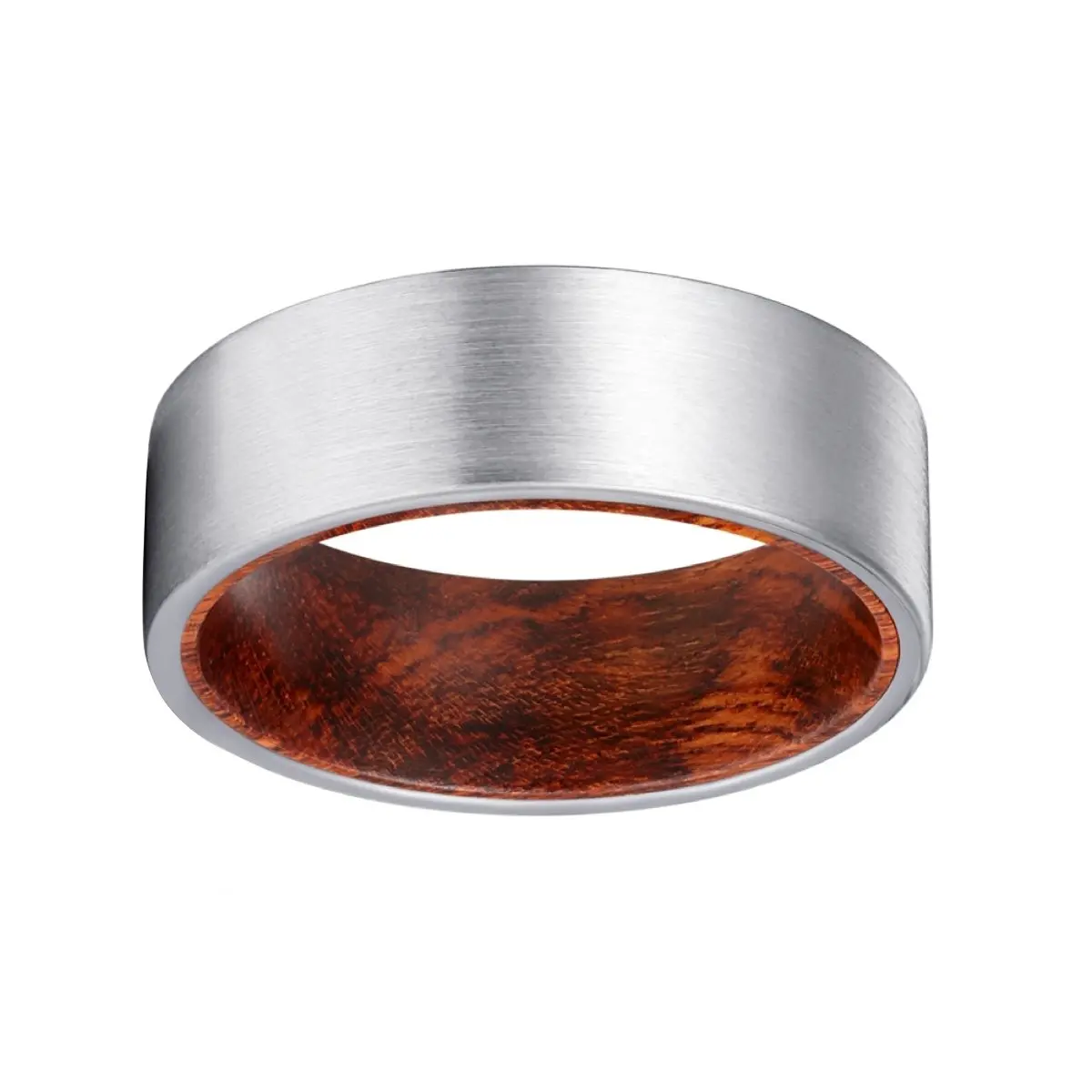 Medusa | Snake Wood, Silver Tungsten Ring, Brushed, Flat 2