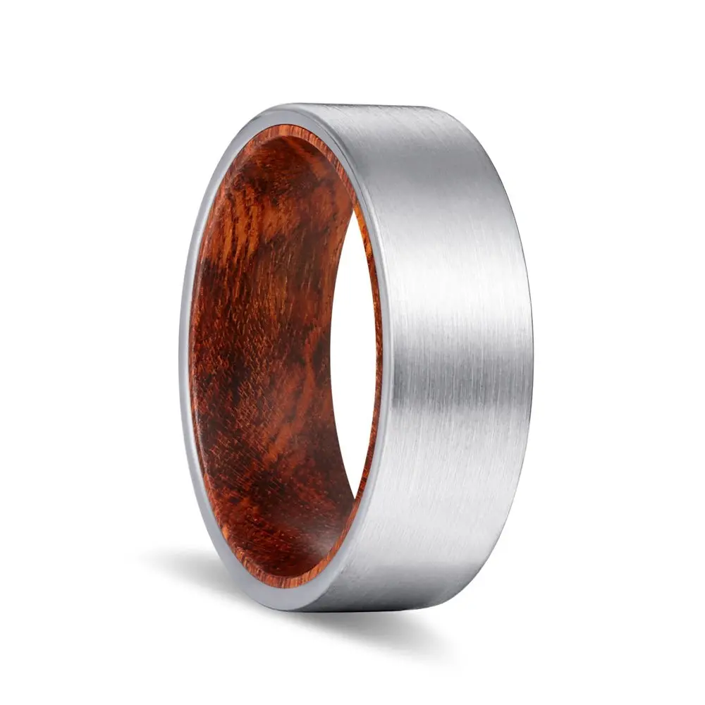 Medusa | Snake Wood, Silver Tungsten Ring, Brushed, Flat 1