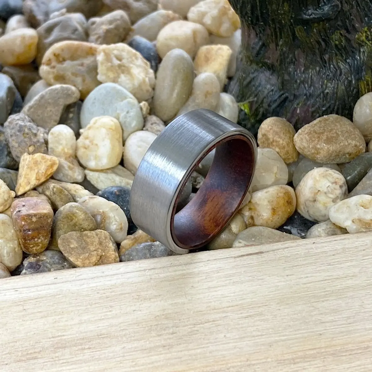 Medusa | Snake Wood, Silver Tungsten Ring, Brushed, Flat 5