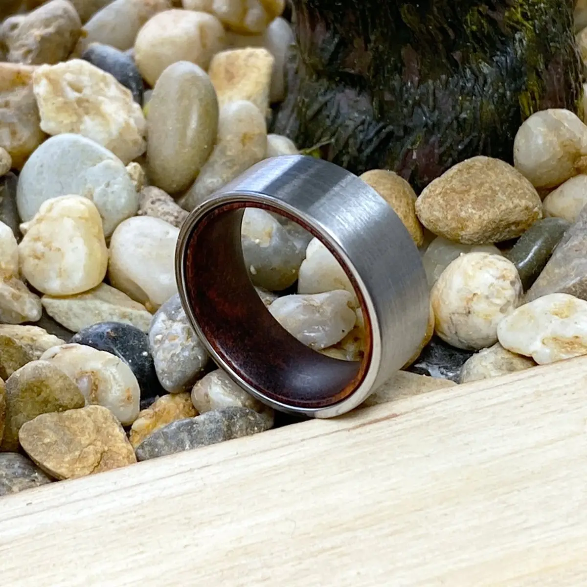 Medusa | Snake Wood, Silver Tungsten Ring, Brushed, Flat 6