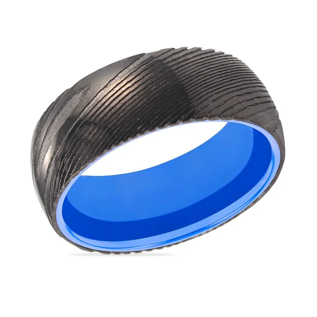Megamind | Blue Ring, Gunmetal Damascus Steel Ring, Domed 2