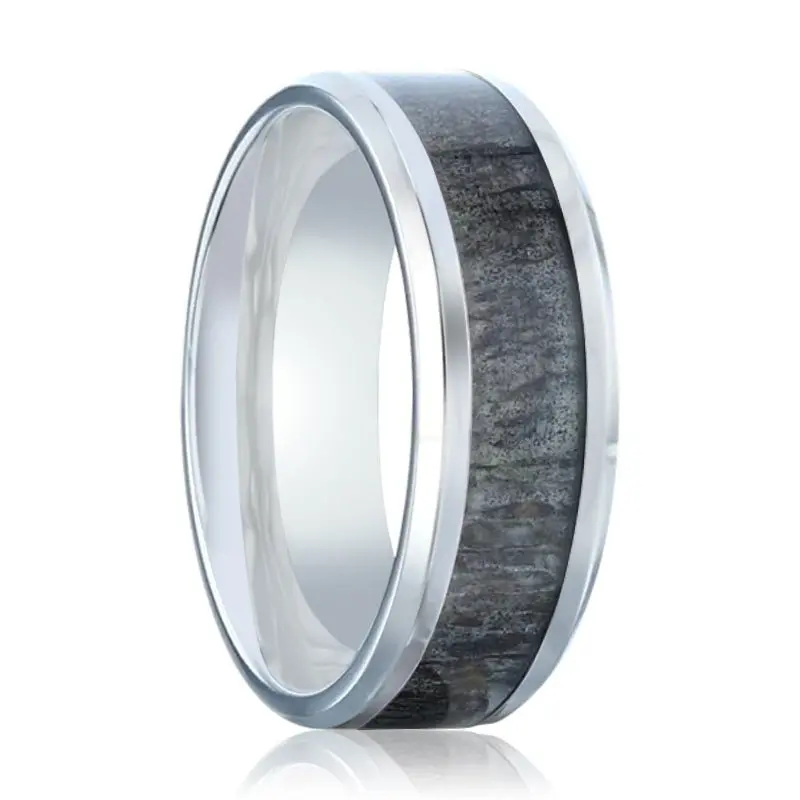 Melanistic | Titanium Ring Dark Deer Antler Inlay 1