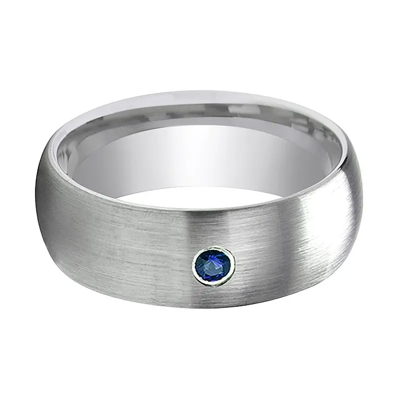 Melanthios | Silver Tungsten Ring, Blue Diamond, Domed 2