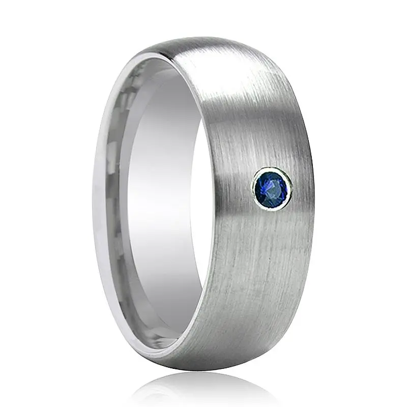 Melanthios | Silver Tungsten Ring, Blue Diamond, Domed 1