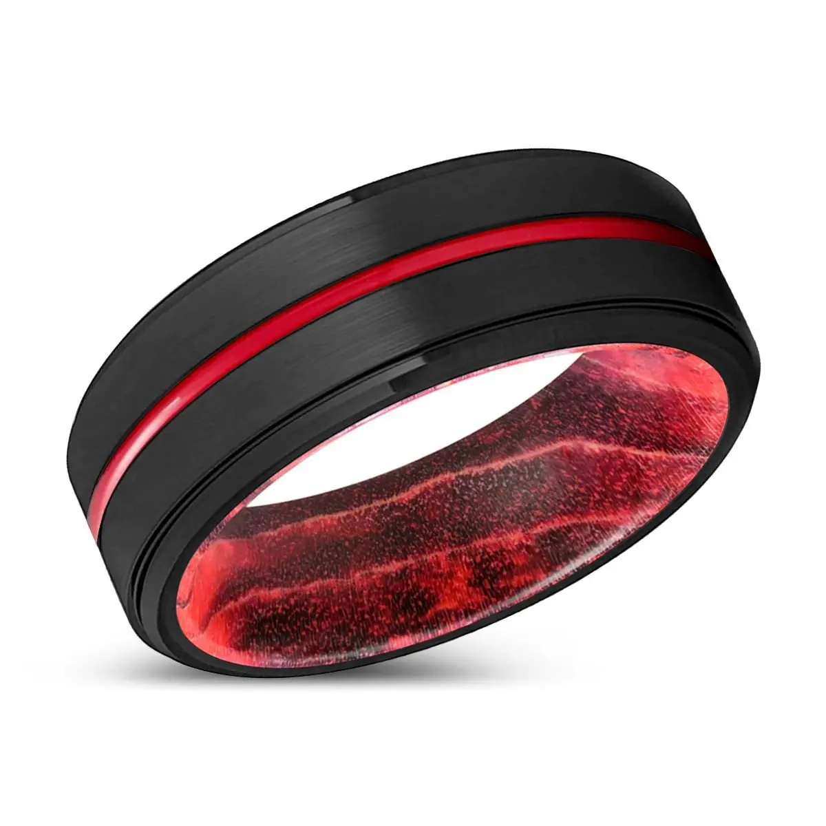 Mellow | Black & Red Wood, Black Tungsten Ring, Red Groove, Stepped Edge 2
