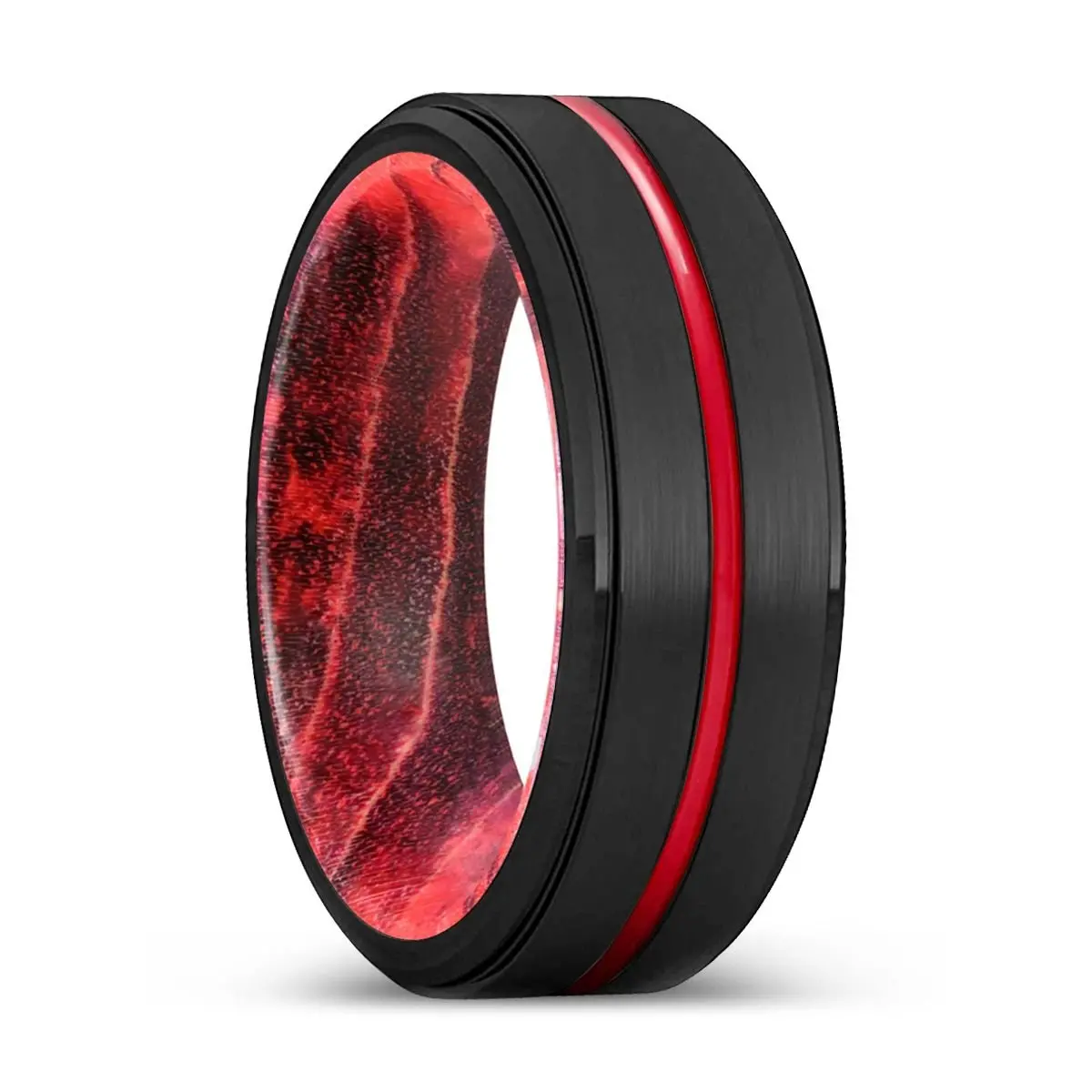 Mellow | Black & Red Wood, Black Tungsten Ring, Red Groove, Stepped Edge 1
