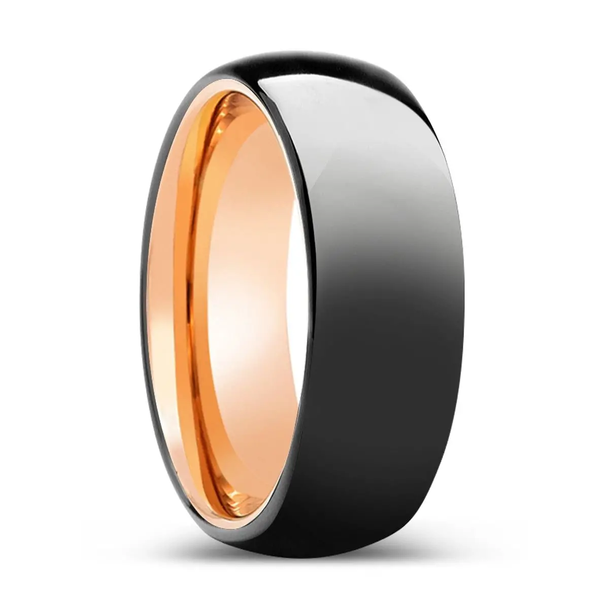 Melodic | Rose Gold Ring, Black Tungsten Ring, Shiny, Domed Tungsten 1