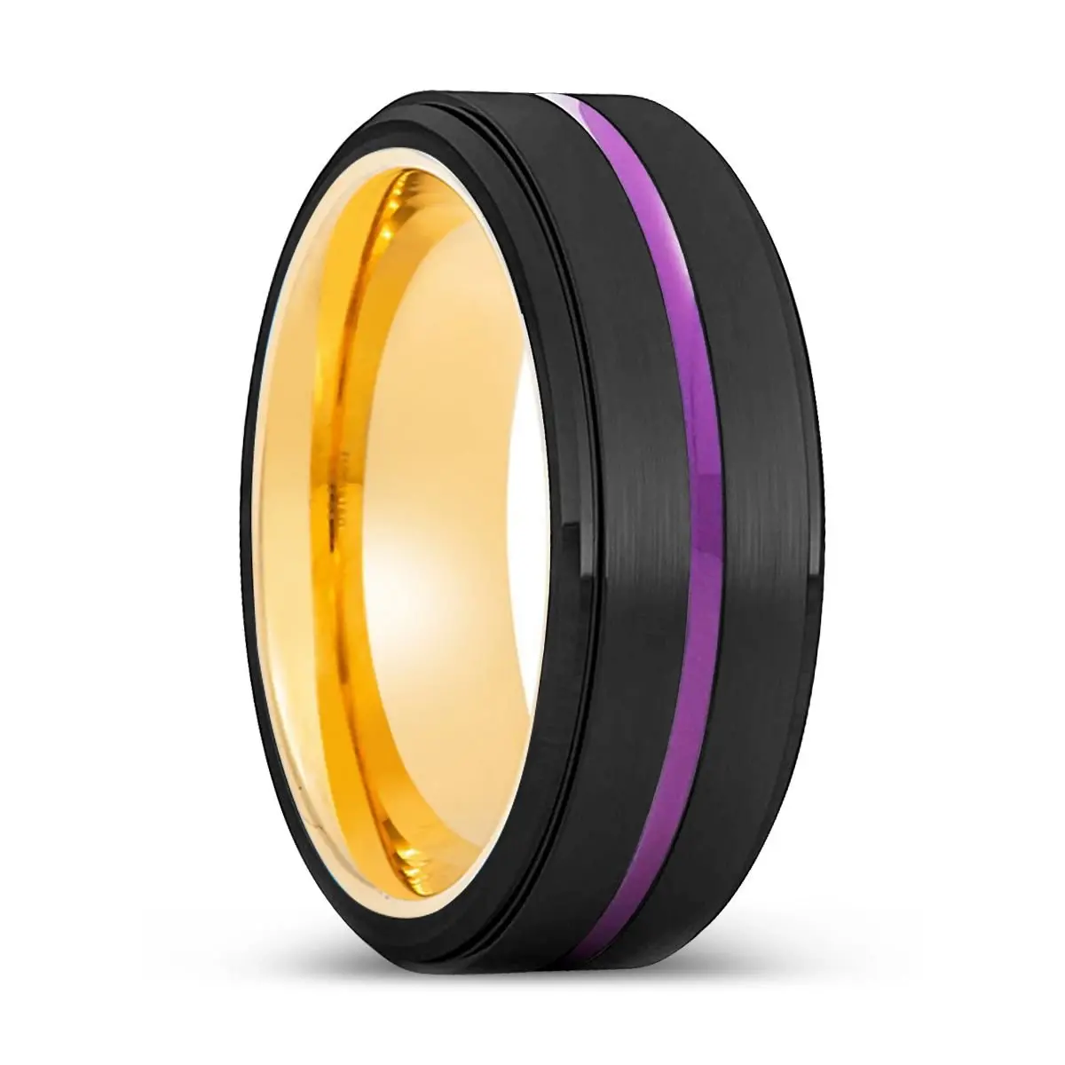 Melton | Gold Ring, Black Tungsten Ring, Purple Groove, Stepped Edge 1