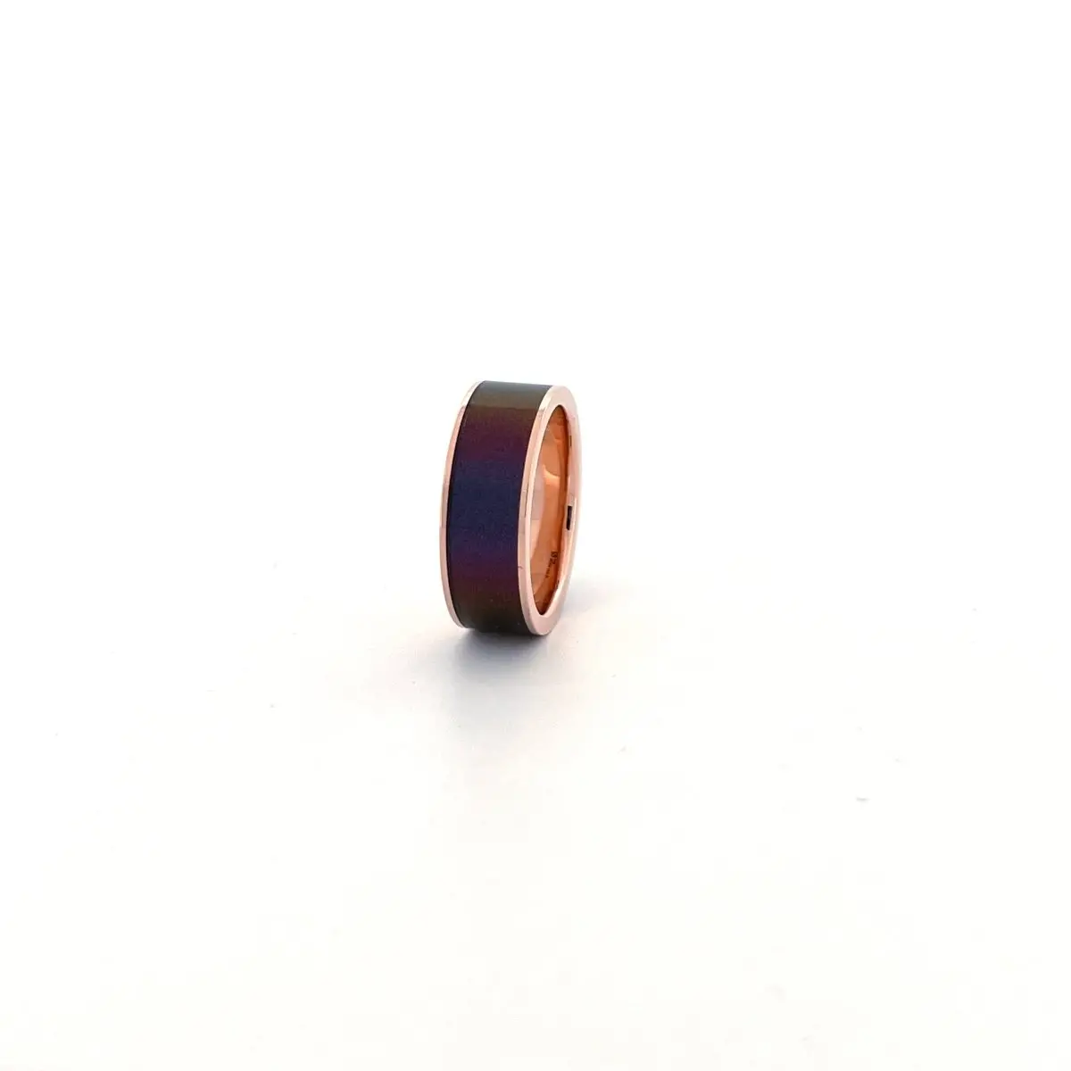 Men's 14K Rose Gold Wedding Band With Blue/Purple Color Changing Inlay Flat Polished Design - 8Mm 5