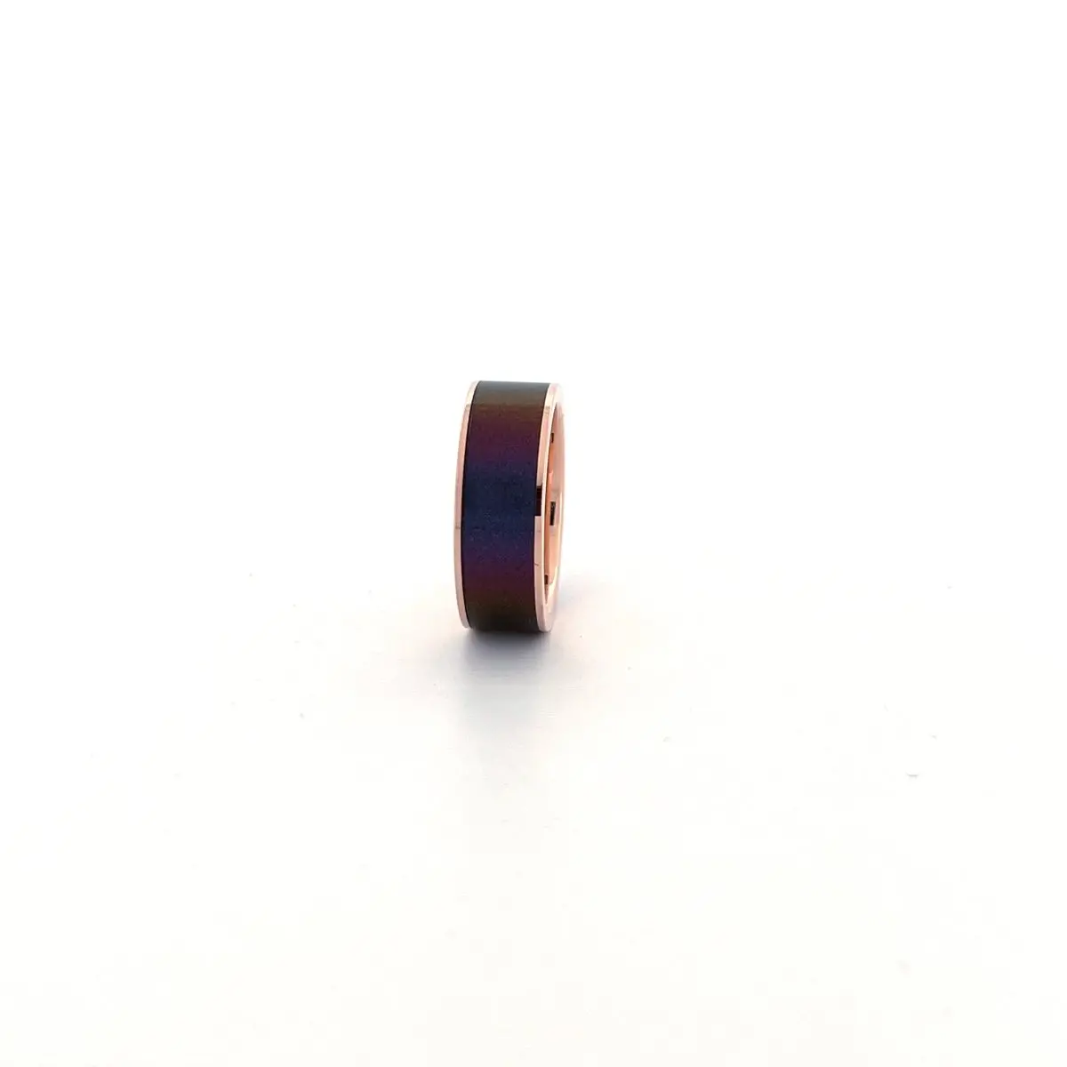 Men's 14K Rose Gold Wedding Band With Blue/Purple Color Changing Inlay Flat Polished Design - 8Mm 4