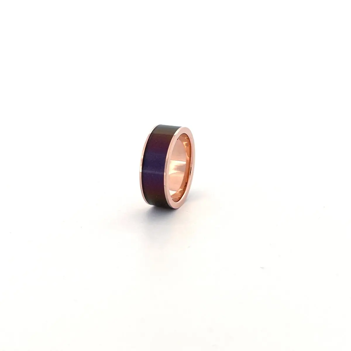 Men's 14K Rose Gold Wedding Band With Blue/Purple Color Changing Inlay Flat Polished Design - 8Mm 6