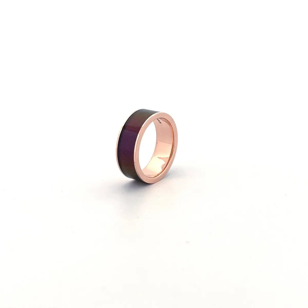 Men's 14K Rose Gold Wedding Band With Blue/Purple Color Changing Inlay Flat Polished Design - 8Mm 8