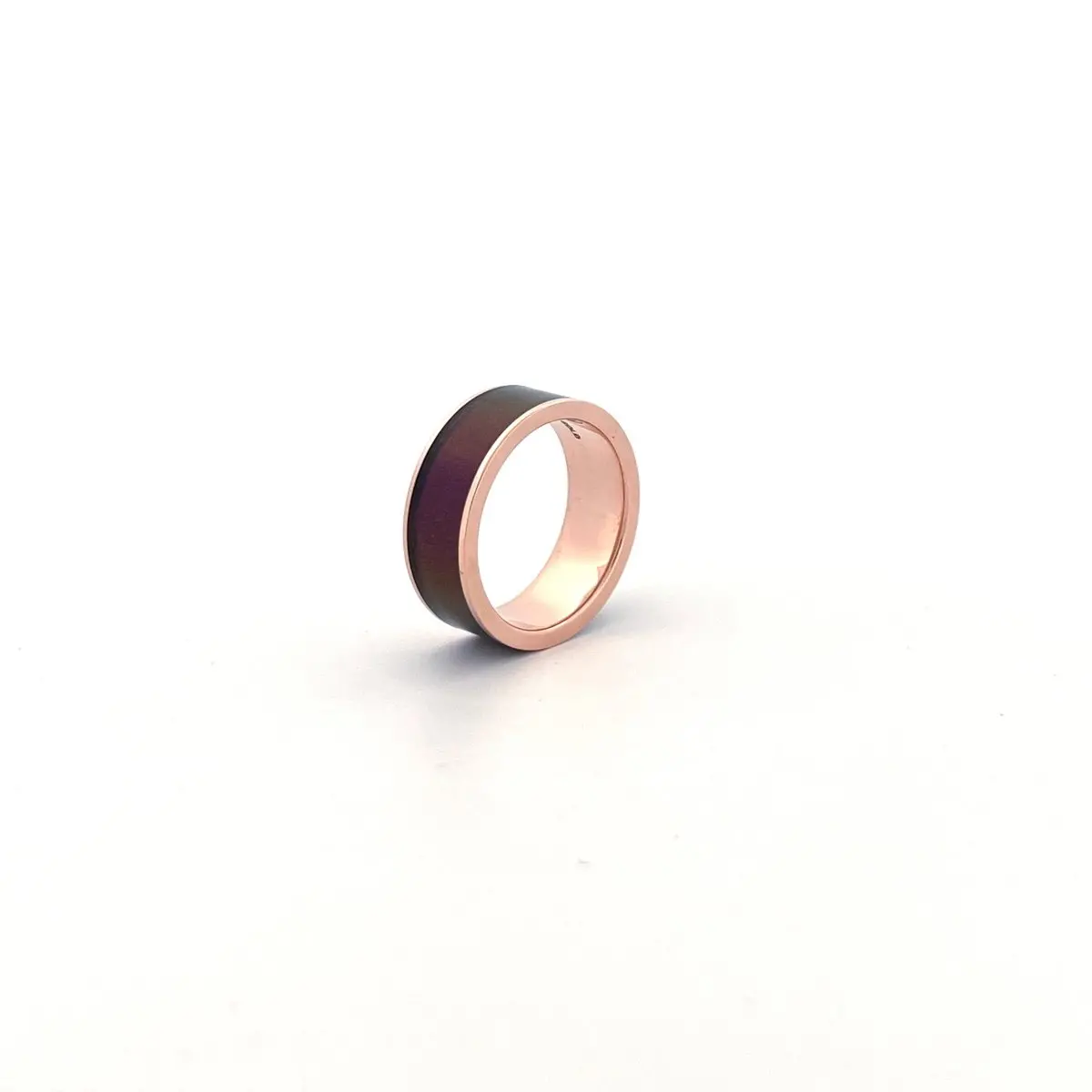 Men's 14K Rose Gold Wedding Band With Blue/Purple Color Changing Inlay Flat Polished Design - 8Mm 9