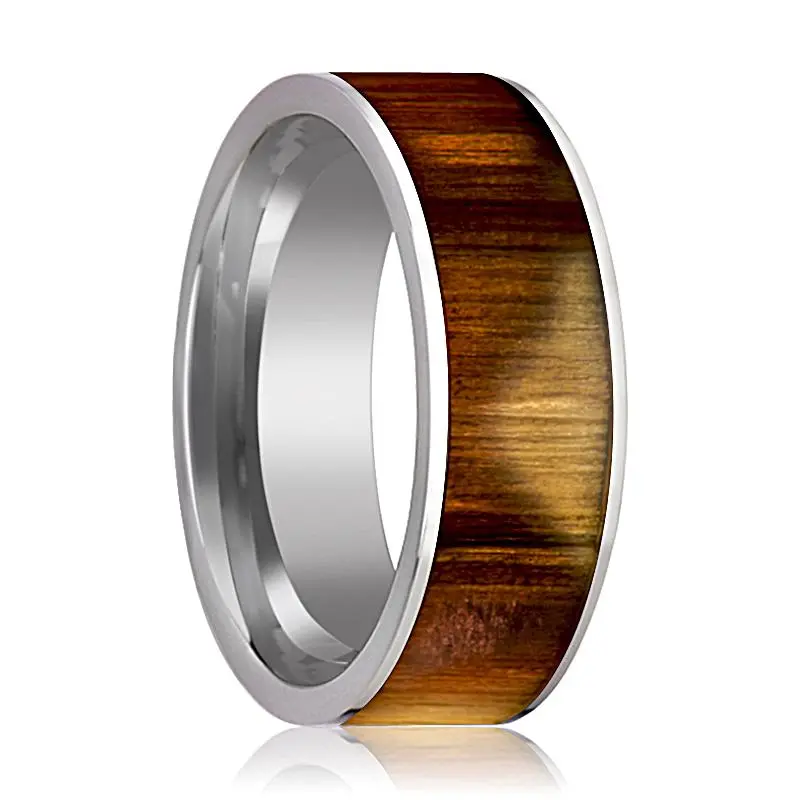 Olivaster | Silver Tungsten Ring, Olive Wood Inlay, Flat 1