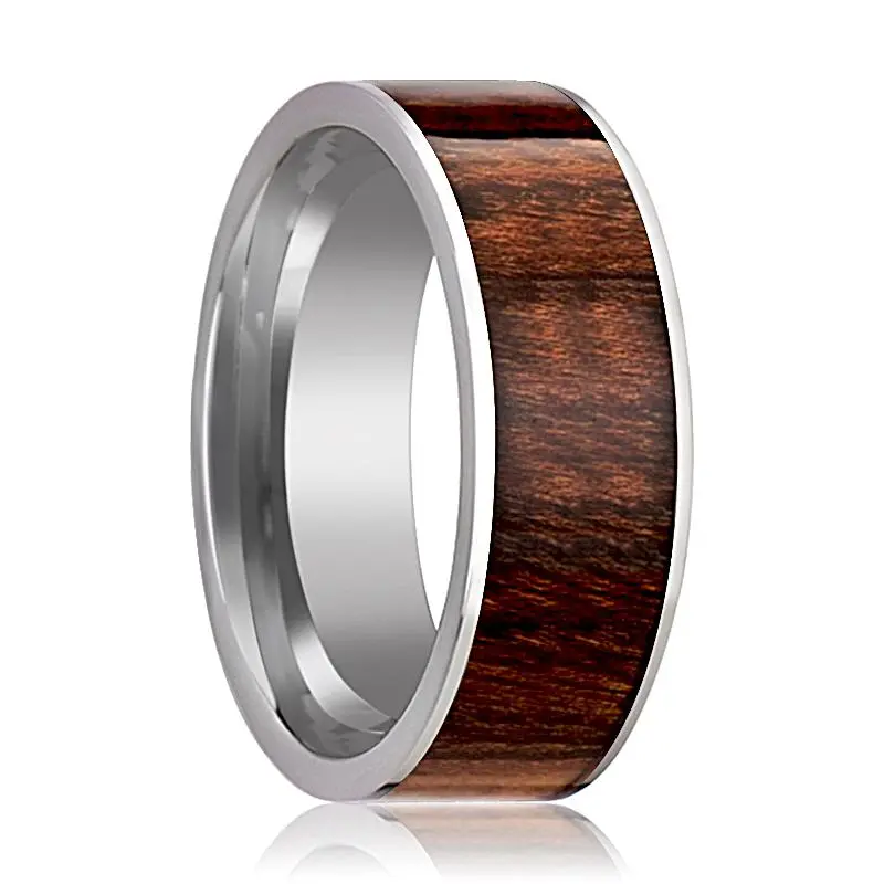 Thraco | Silver Tungsten Ring, Carpathian Wood Inlay, Flat 1