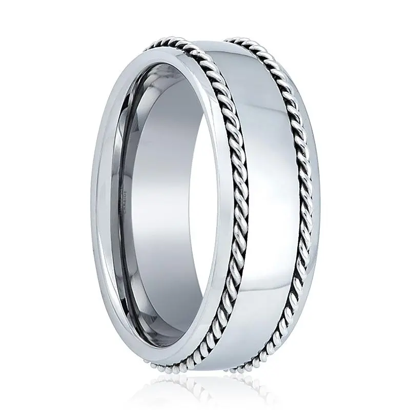 Ropelux | Silver Tungsten Ring, Double Silver Ropes, Domed 1