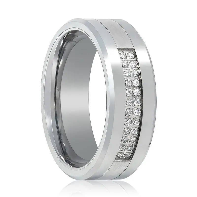 Sparkluxe | Silver Tungsten Ring, 24 Diamond Stimulant Cz, Beveled 1