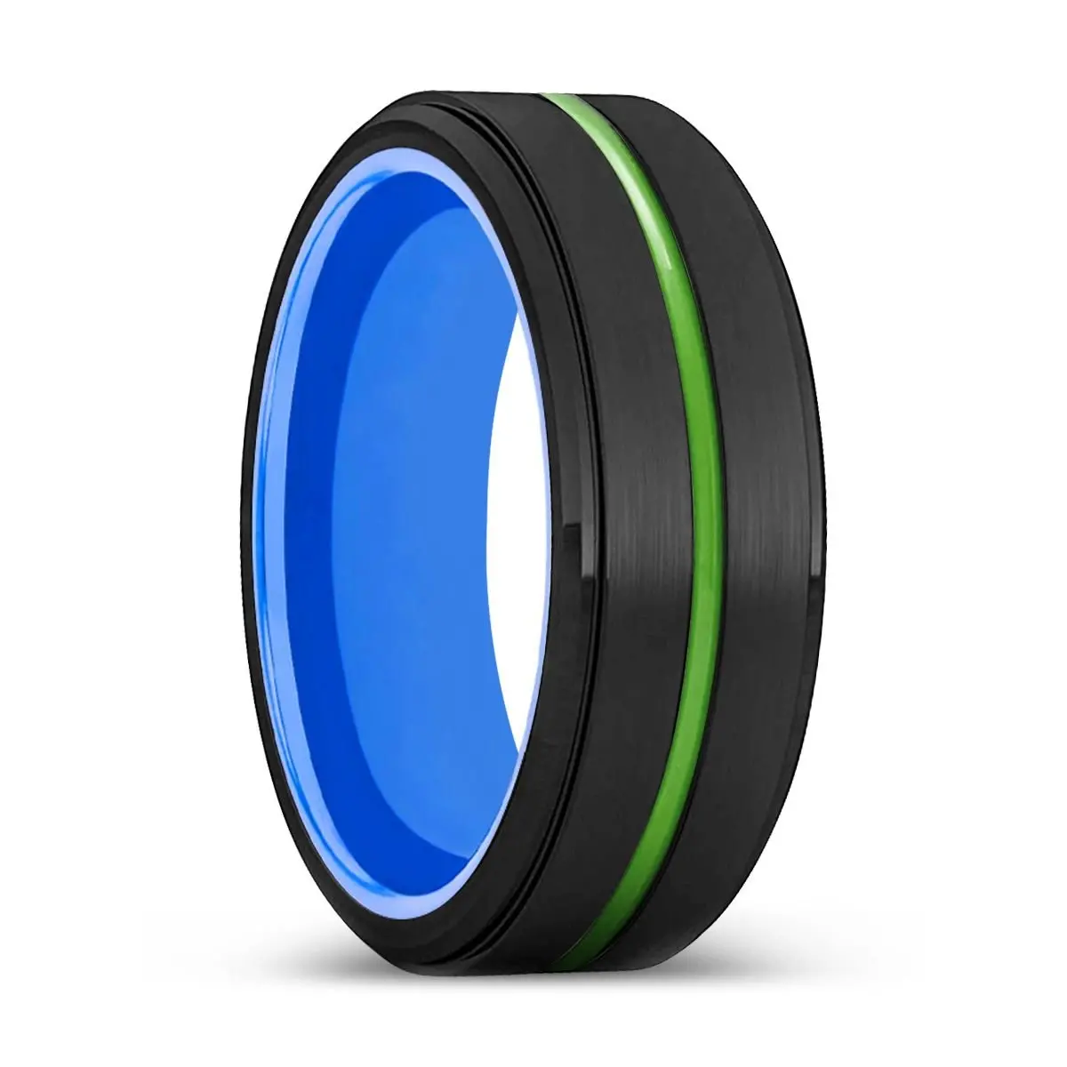 Metairie | Blue Ring, Black Tungsten Ring, Green Groove, Stepped Edge 1