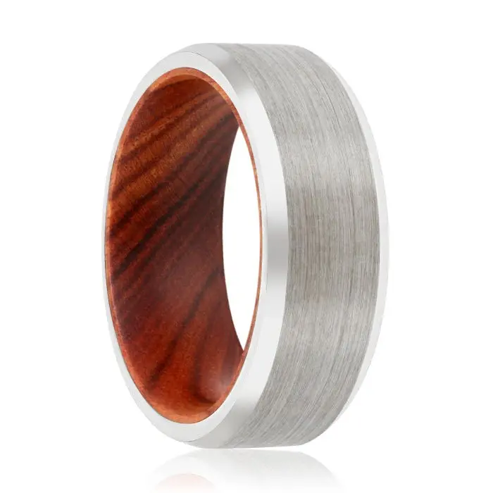 Mexell | Iron Wood, Silver Tungsten Ring, Brushed, Beveled 1