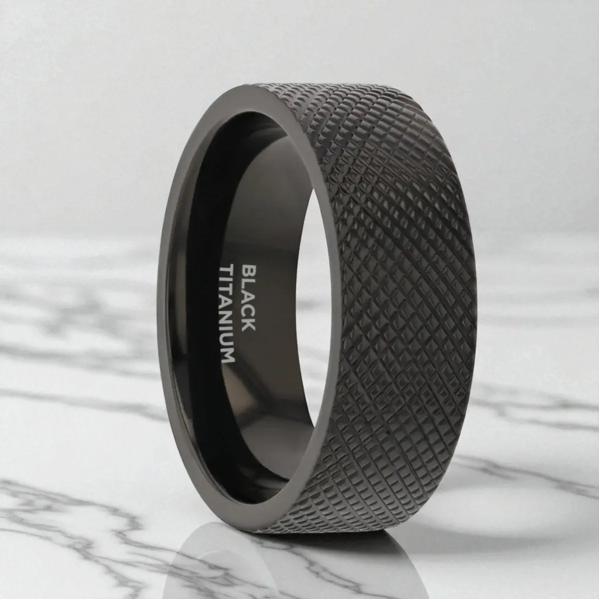 Midnight | Black Zirconium Ring, Knurled Finish, Flat 1