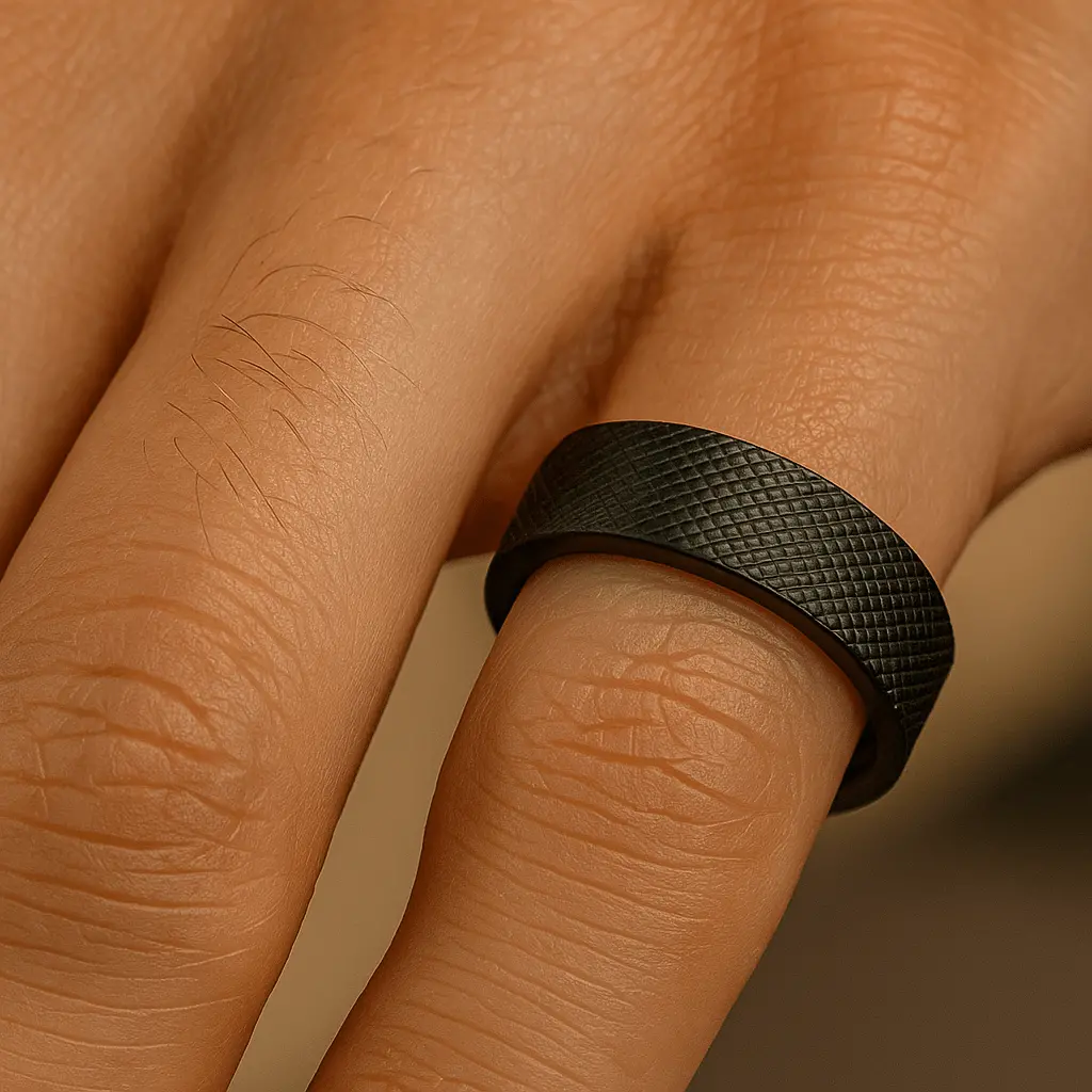 Midnight | Black Zirconium Ring, Knurled Finish, Flat 2