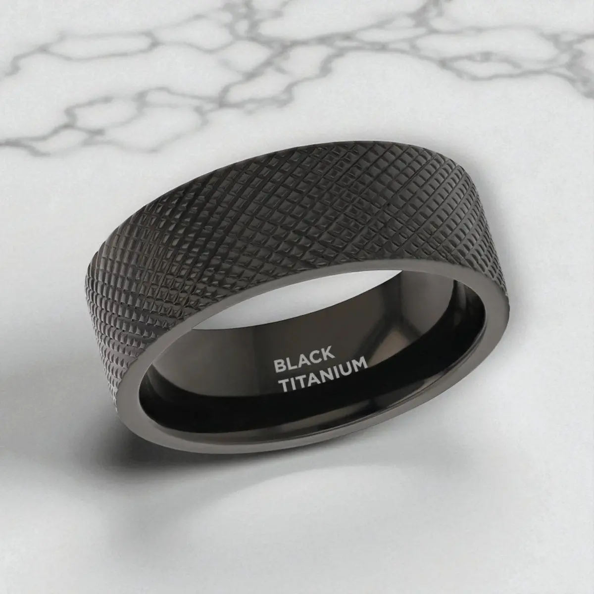 Midnight | Black Zirconium Ring, Knurled Finish, Flat 3