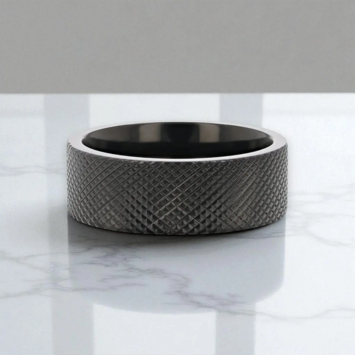 Midnight | Black Zirconium Ring, Knurled Finish, Flat 5