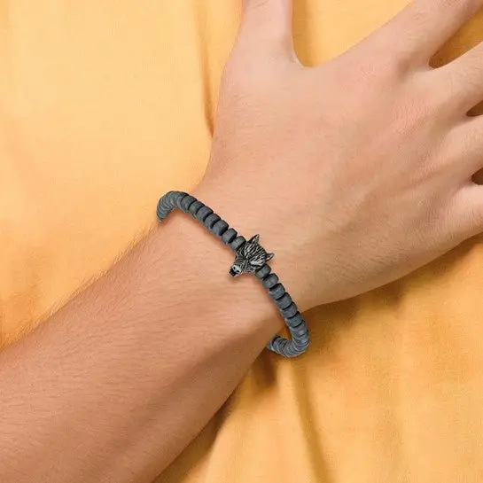 Men's Beaded Bracelet - Hematite Stone Jewelry With Wolf Head Charm, Stainless Steel 2