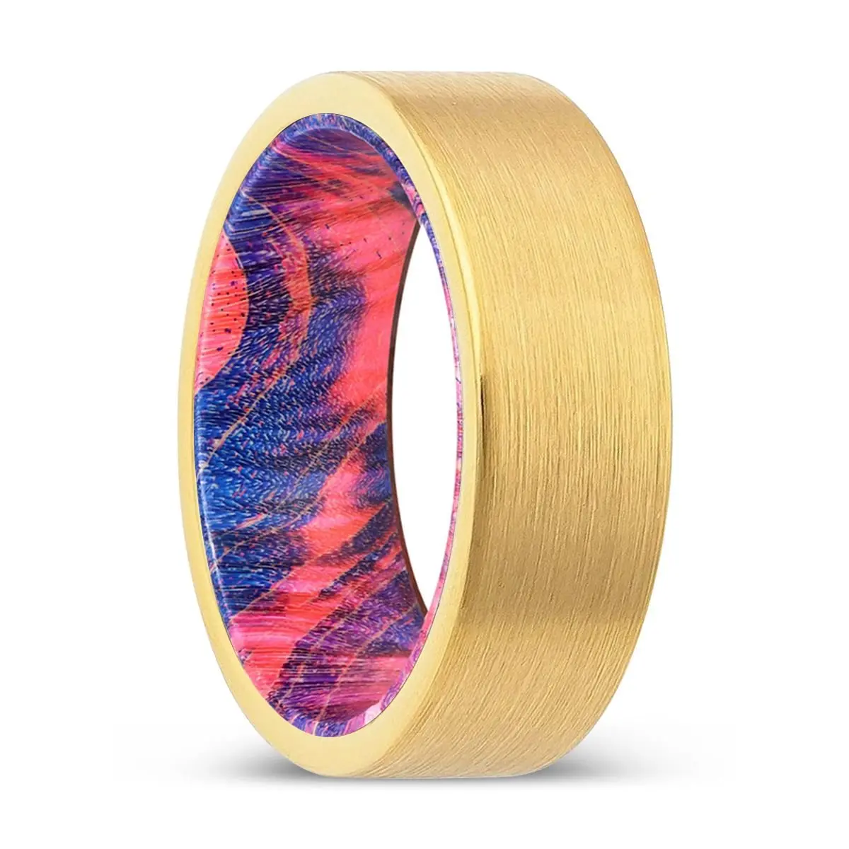 Millstone | Blue & Red Wood, Gold Tungsten Ring, Brushed, Flat 1