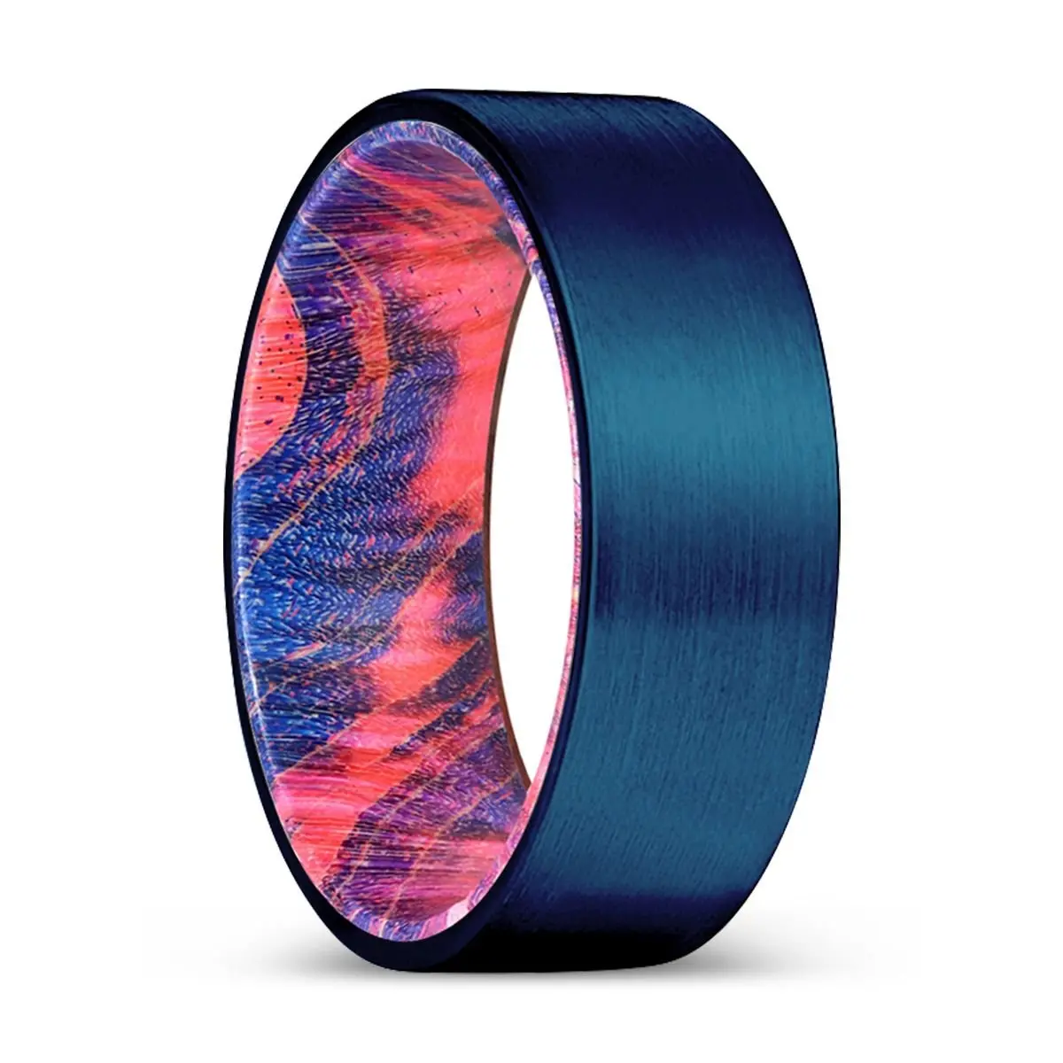 Mils | Blue & Red Wood, Blue Tungsten Ring, Brushed, Flat 1