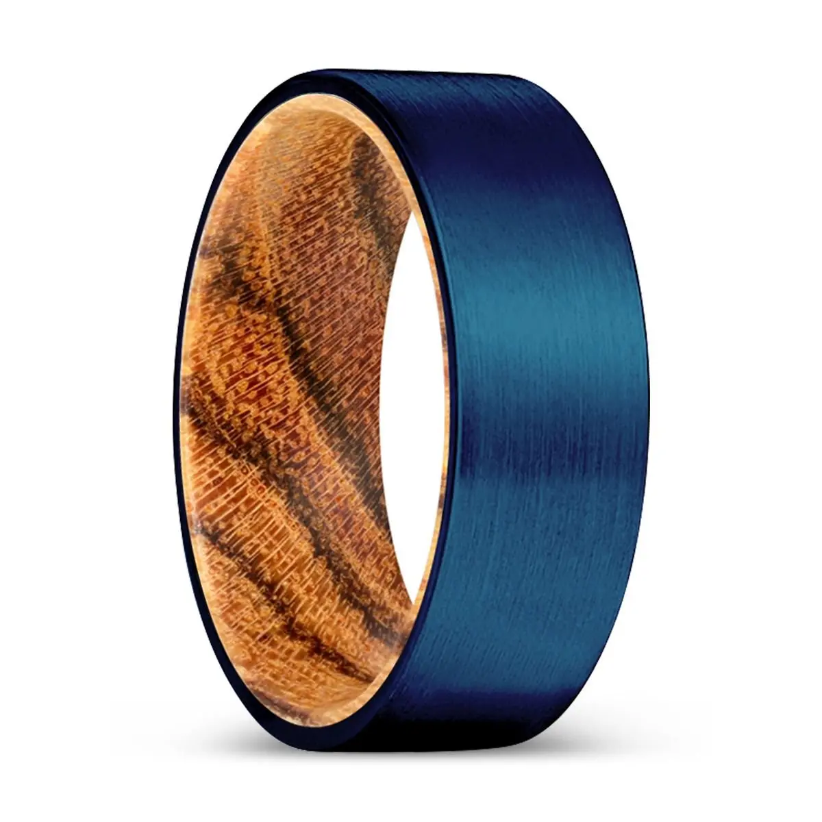 Miracle | Bocote Wood, Blue Tungsten Ring, Brushed, Flat 1