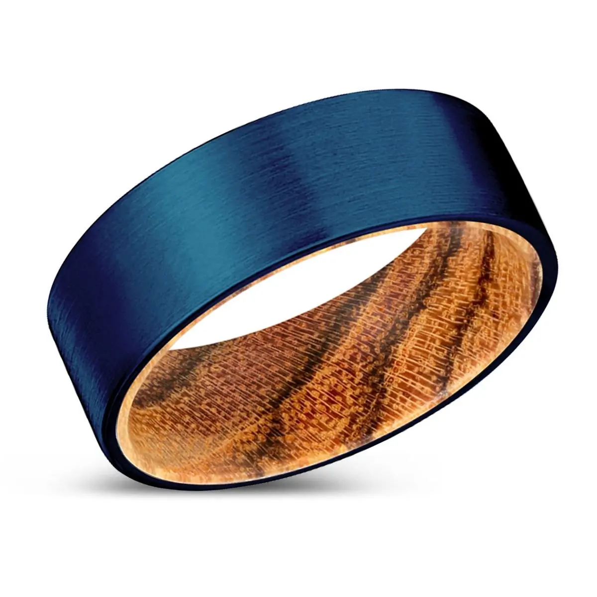 Miracle | Bocote Wood, Blue Tungsten Ring, Brushed, Flat 2