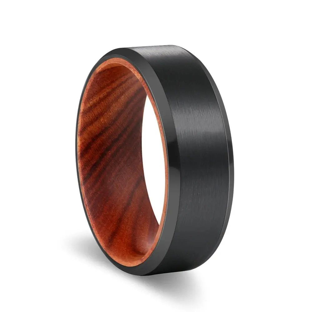 Mitre | Iron Wood, Black Tungsten Ring, Brushed, Beveled 1