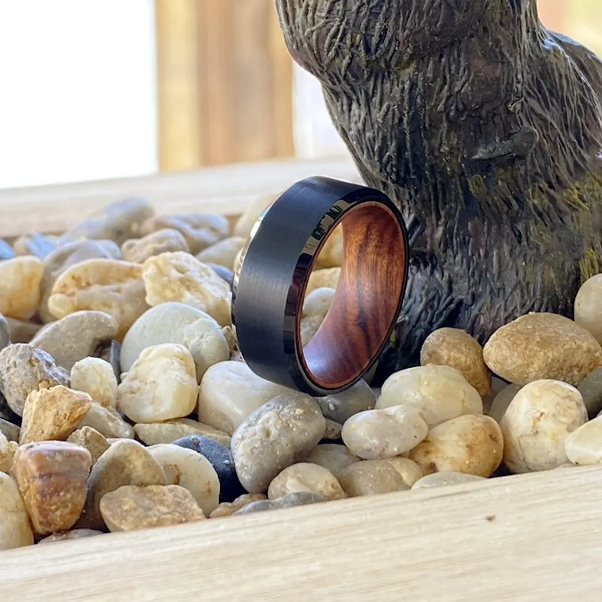 Mitre | Iron Wood, Black Tungsten Ring, Brushed, Beveled 5