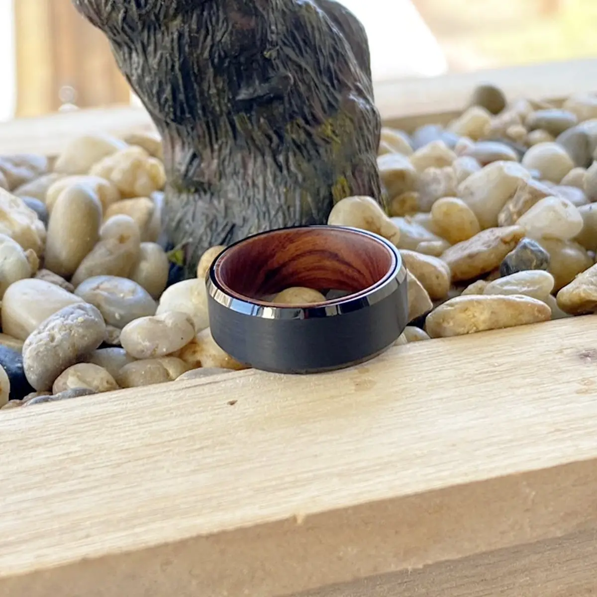 Mitre | Iron Wood, Black Tungsten Ring, Brushed, Beveled 6