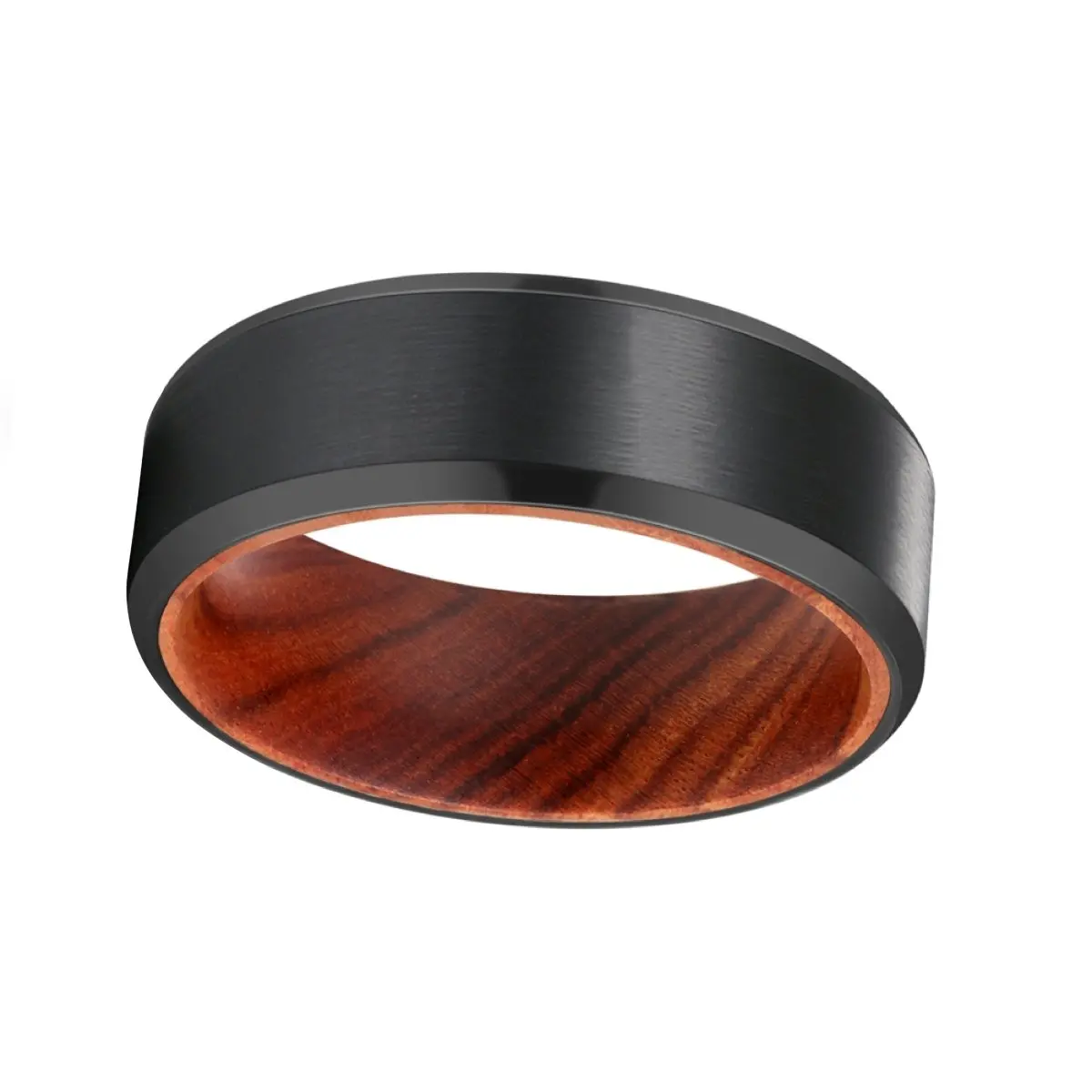 Mitre | Iron Wood, Black Tungsten Ring, Brushed, Beveled 2