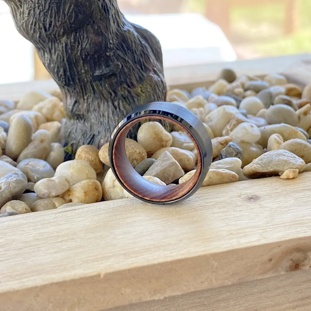 Mitre | Iron Wood, Black Tungsten Ring, Brushed, Beveled 7