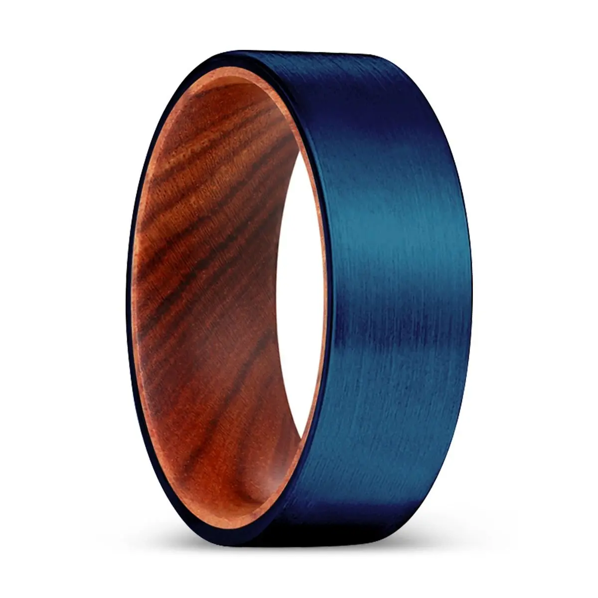 Mitzi | Iron Wood, Blue Tungsten Ring, Brushed, Flat 1