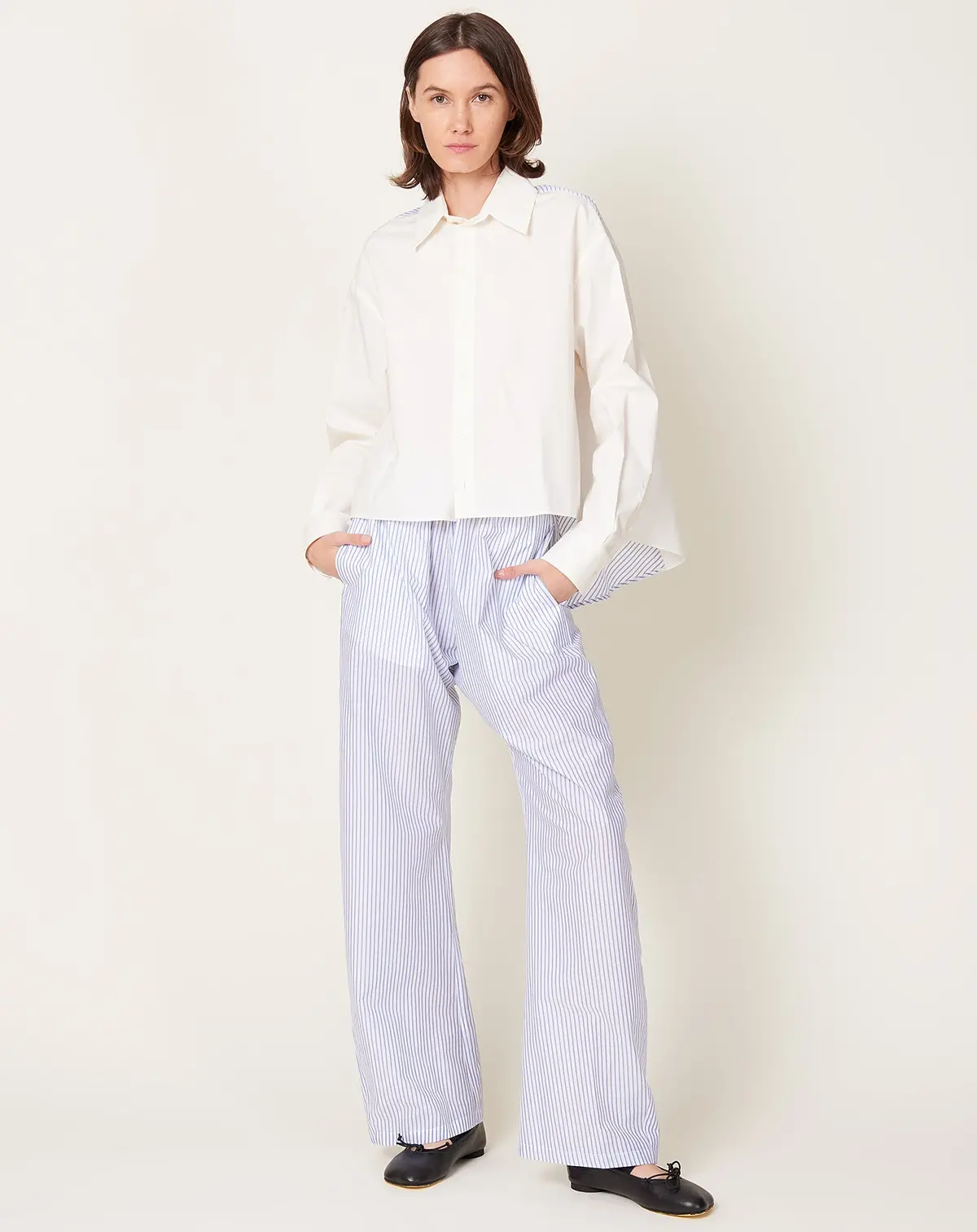 Pinstripe Back Panel Shirt In Off White 1