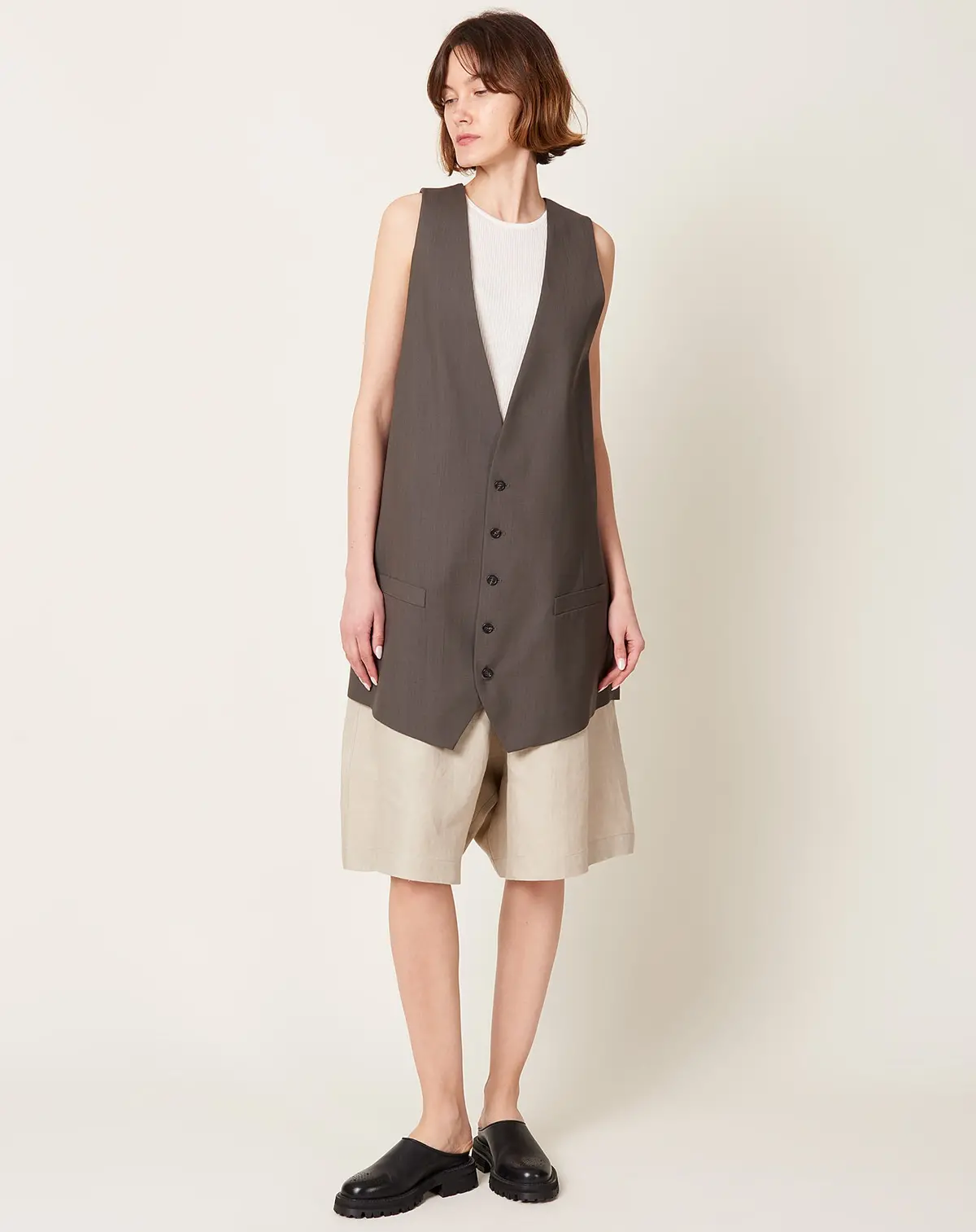 Tailoring Wool Canvas Waistcoat In Mud Brown 1