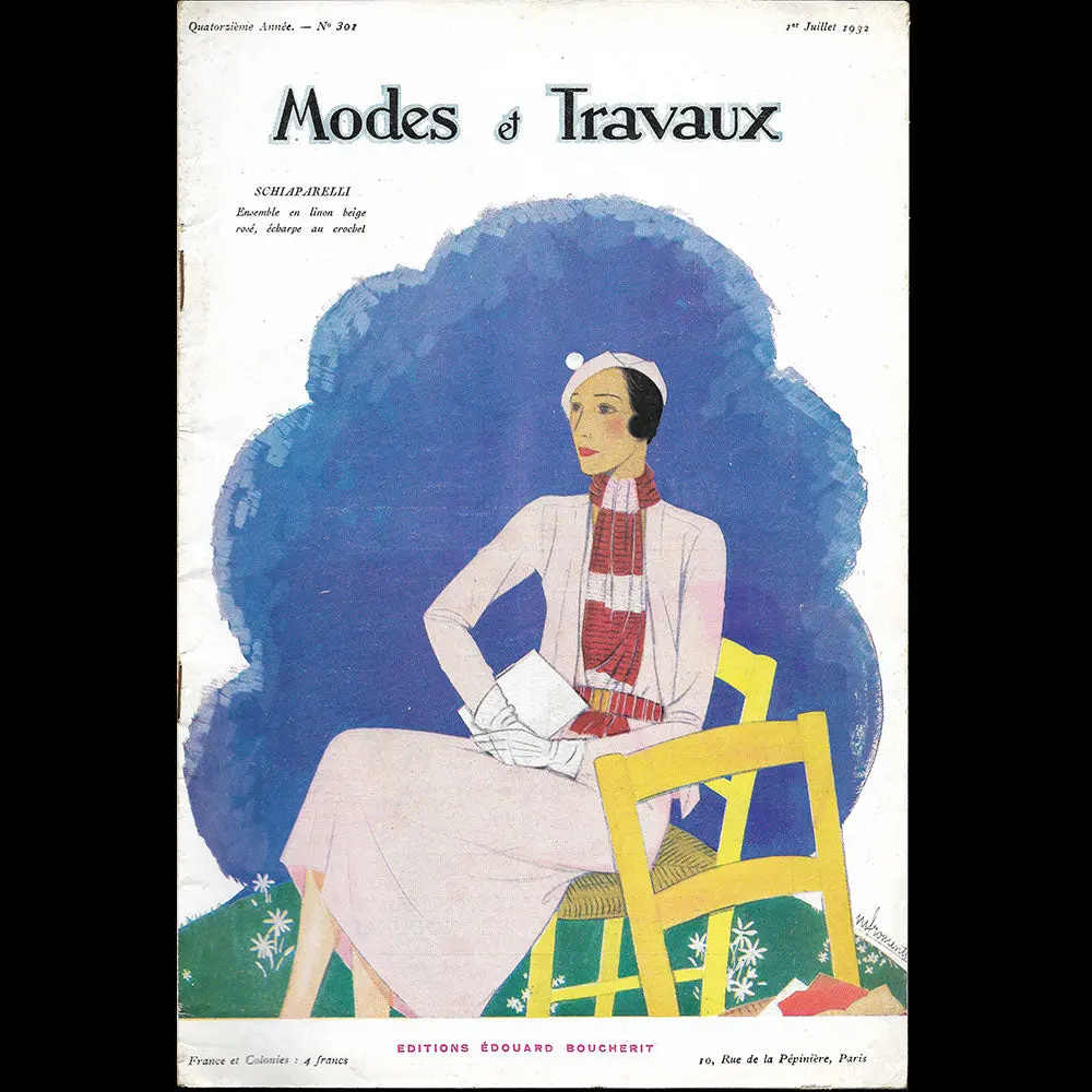 Modes Et Travaux, 1Er Juillet 1932, Couverture De Fromenti D'un Modèle De Schiaparelli 1