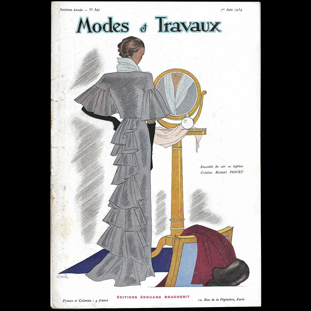 Modes Et Travaux, 1Er Juin 1934, Couverture De Wecla D'un Modèle De Robert Piguet 1