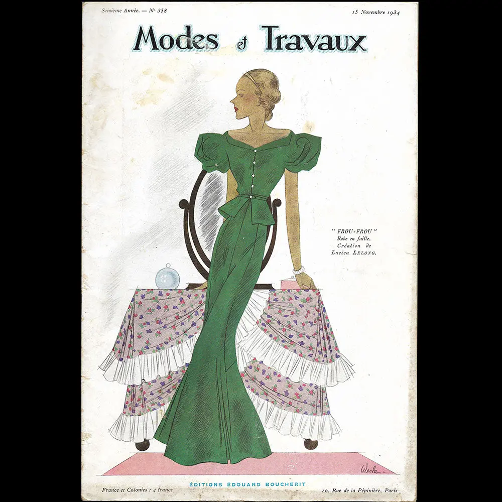 Modes Et Travaux, 15 Novembre 1934, Couverture De Wecla D'un Modèle De Lucien Lelong 1