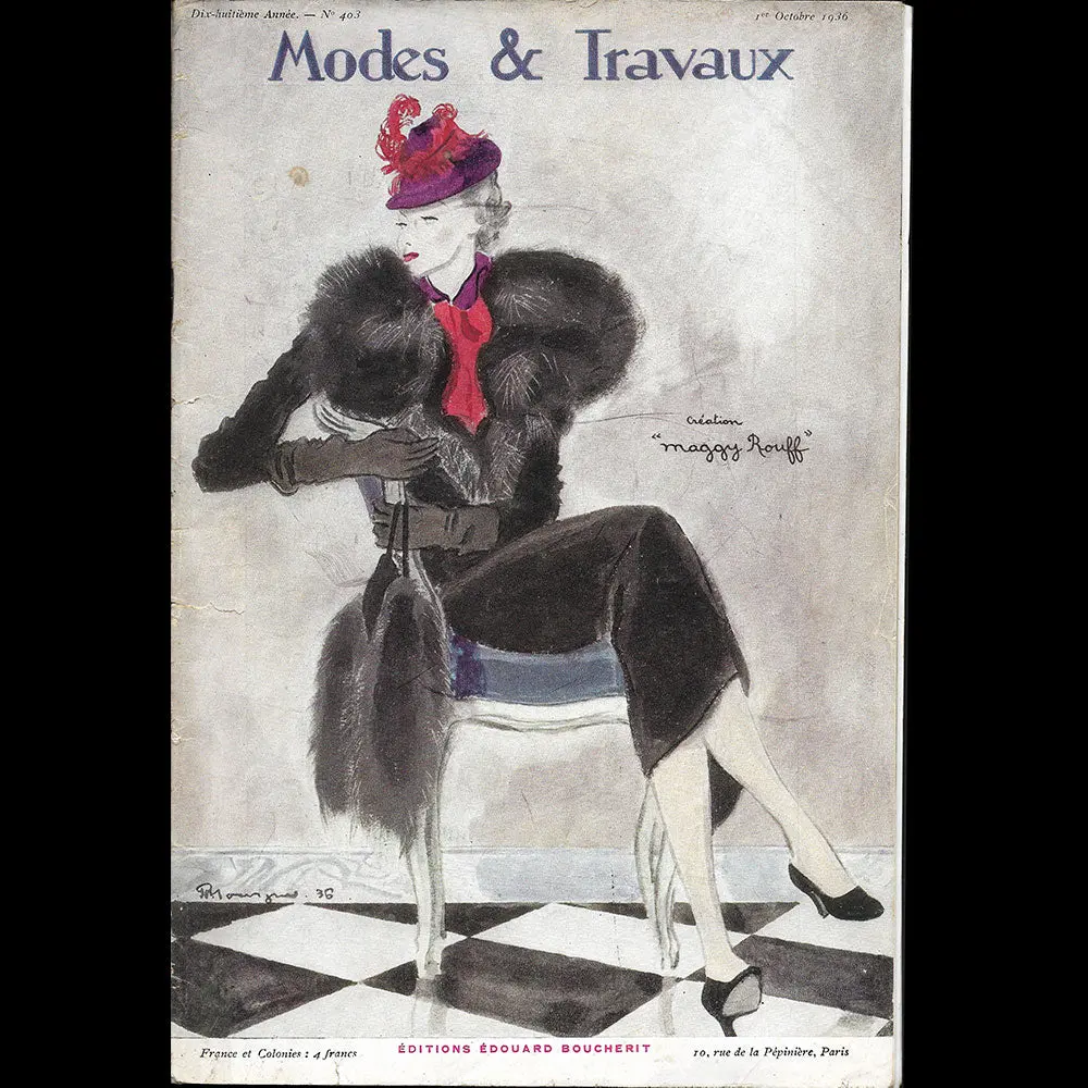 Modes Et Travaux, 1Er Octobre 1936, Couverture De Pierre Mourgue D'un Modèle De Maggy Rouff 1