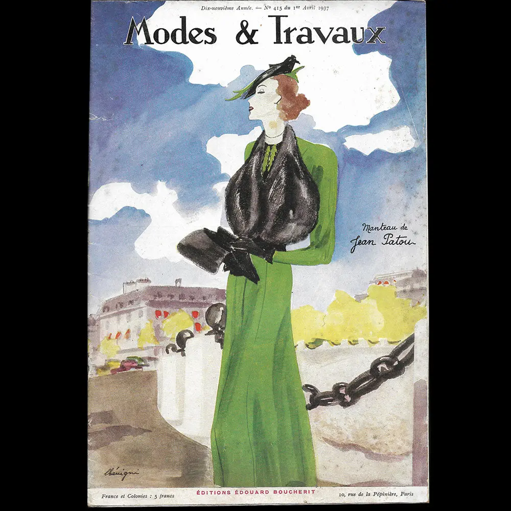 Modes Et Travaux, 1Er Avril 1937, Couverture De Bénigni D'un Modèle De Jean Patou 1