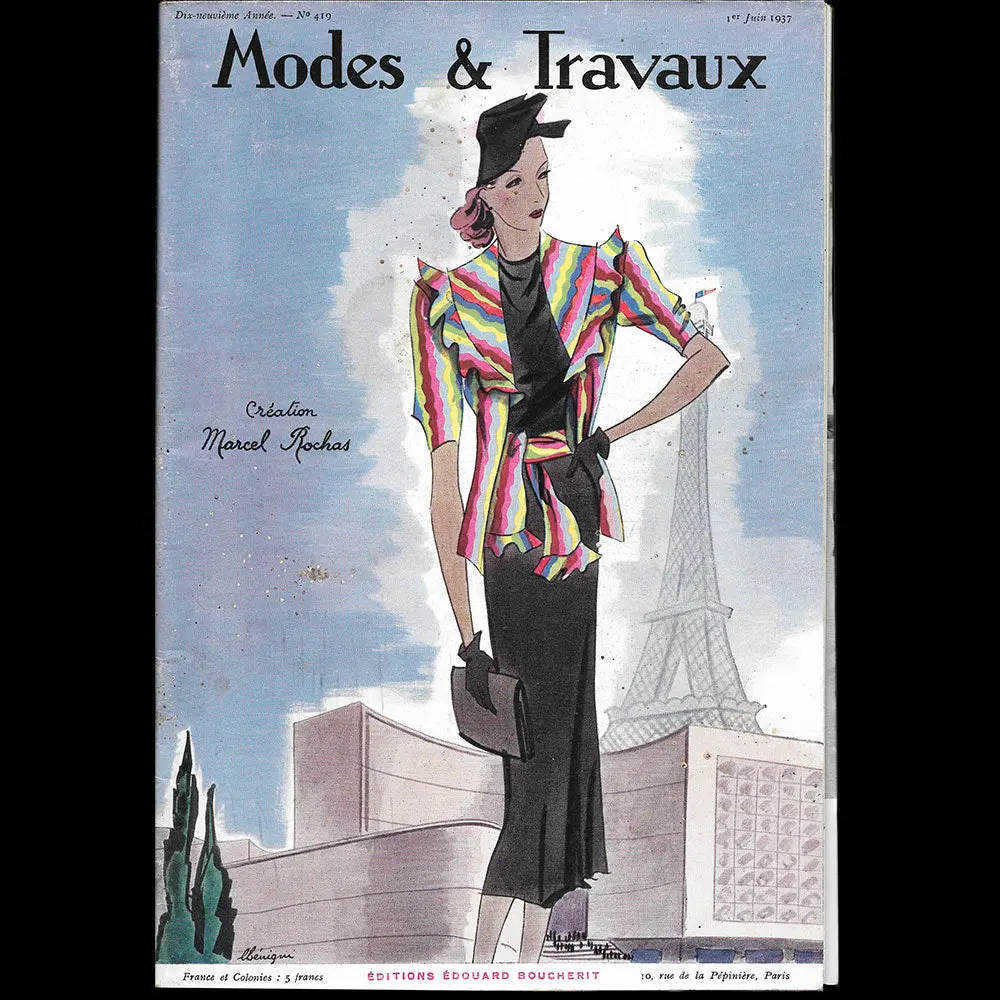 Modes Et Travaux, 1Er Juin 1937, Couverture De Bénigni D'un Modèle De Marcel Rochas 1